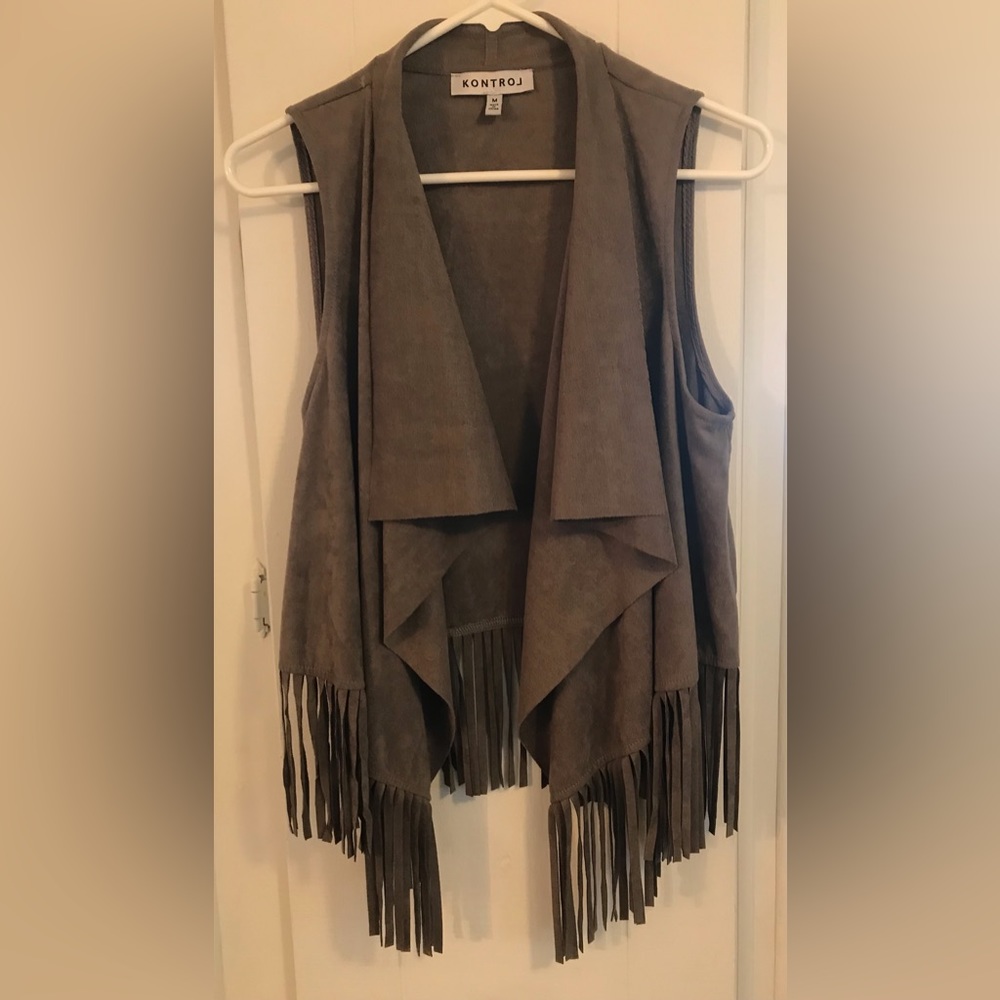 Western or Boho Fringe Vest faux suede Kontrol Size Medium Taupe Color